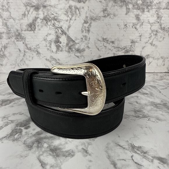 3D Other - 3D Mens Diamond Concho Embroidered Western Black Leather Belt Size 40